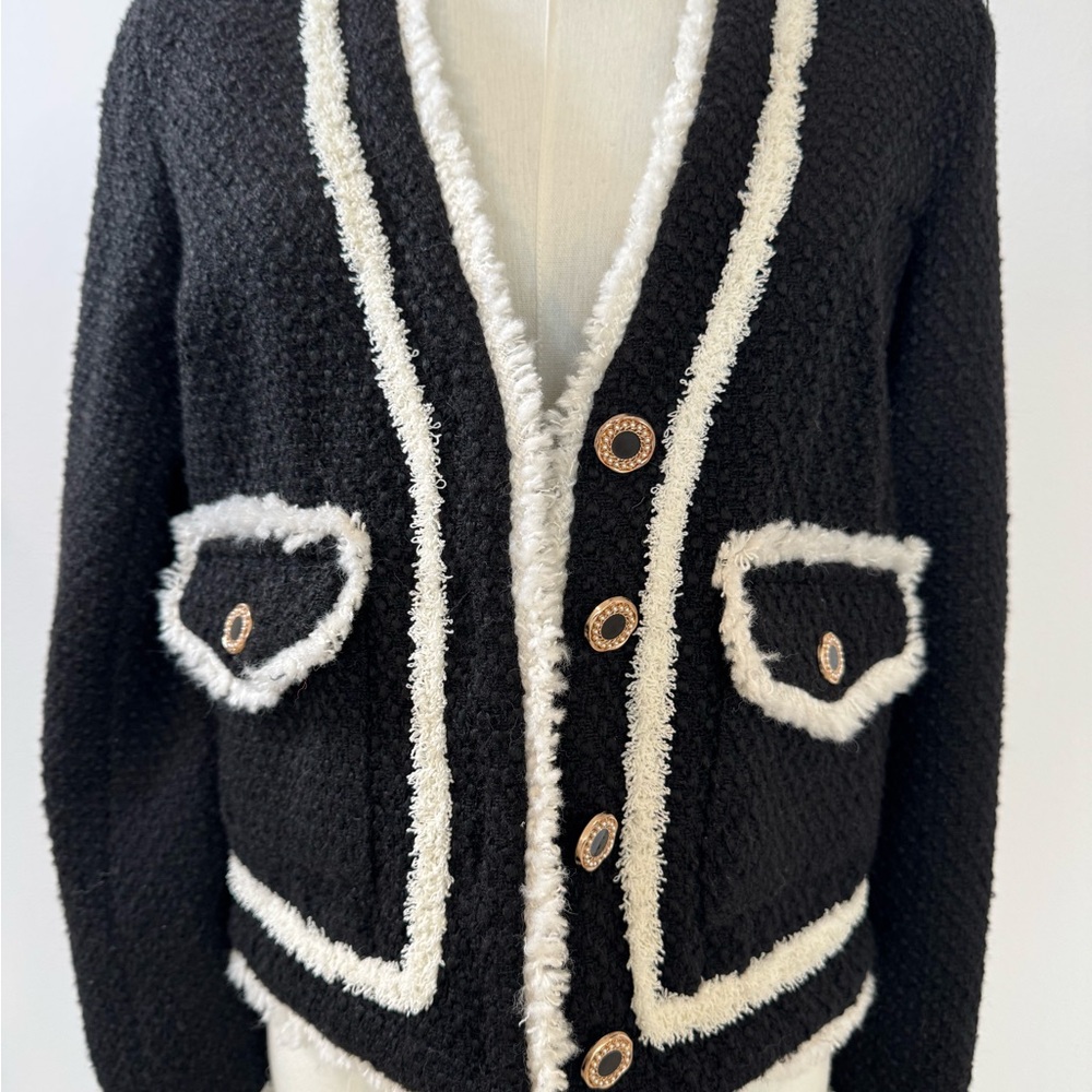 Aqua Black and White Textured Blazer